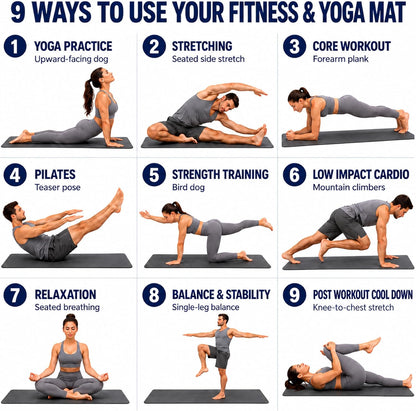 Premium Yoga Mat for Home and Gym Use, Extra Thick for High-Impact Training, Multi-Layer Skid-Resistant Surface, Odor-Neutralizing with Convenient Carrying Strap