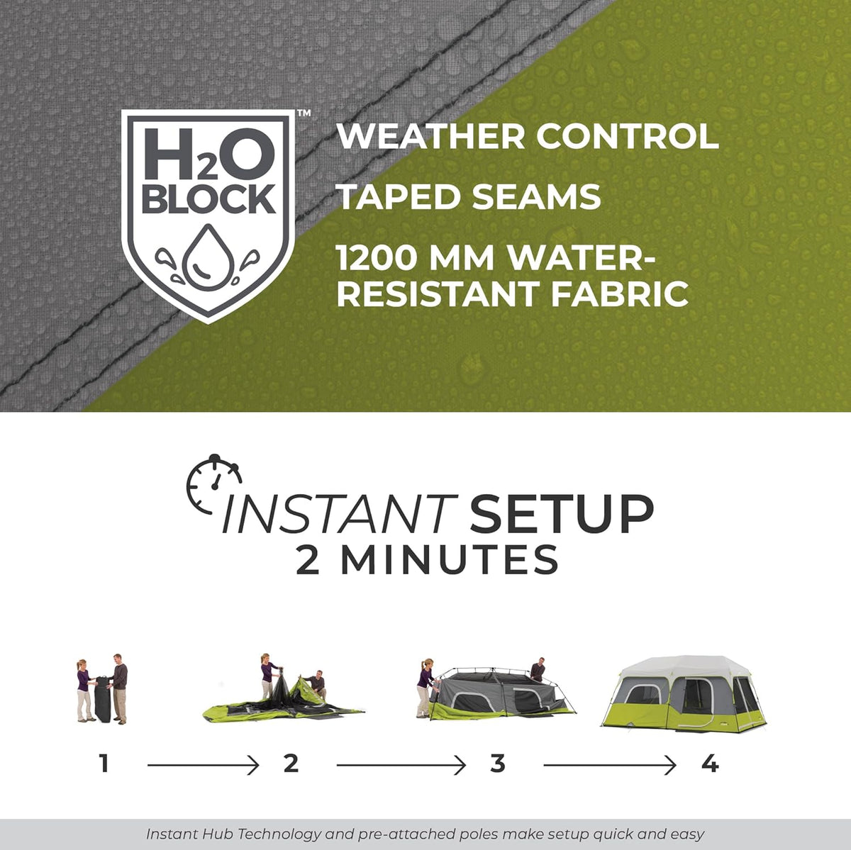 CORE Instant Cabin Tent | Multi Room Portable Pop up Tent for 2 Minute Camp Setup, Sleeps 9 People, 14' X 9', 3-Room