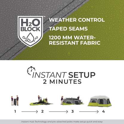 CORE Instant Cabin Tent | Multi Room Portable Pop up Tent for 2 Minute Camp Setup, Sleeps 9 People, 14' X 9', 3-Room